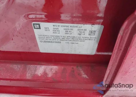 2012 Chevrolet Sonic 1Lt z USA, uszkodzony, nr VIN 1G1JD6SB3C4159059